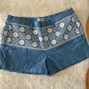Madewell Sunstitch Embroidered Chambray Shorts